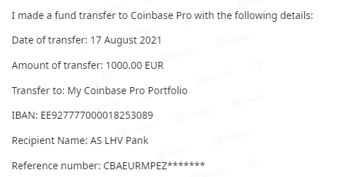 Transfer dana ke Coinbase Pro hilang