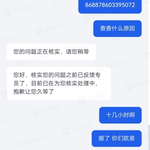 Setelah lebih dari sepuluh jam penarikan dariOKEX pertukaran, penarikan masih perlu ditinjau. Tidak ada ulasan selama lebih dari sepuluh jam.